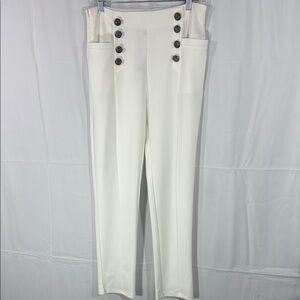 Nylon White High-Waisted Wide-Leg Trousers Size Medium